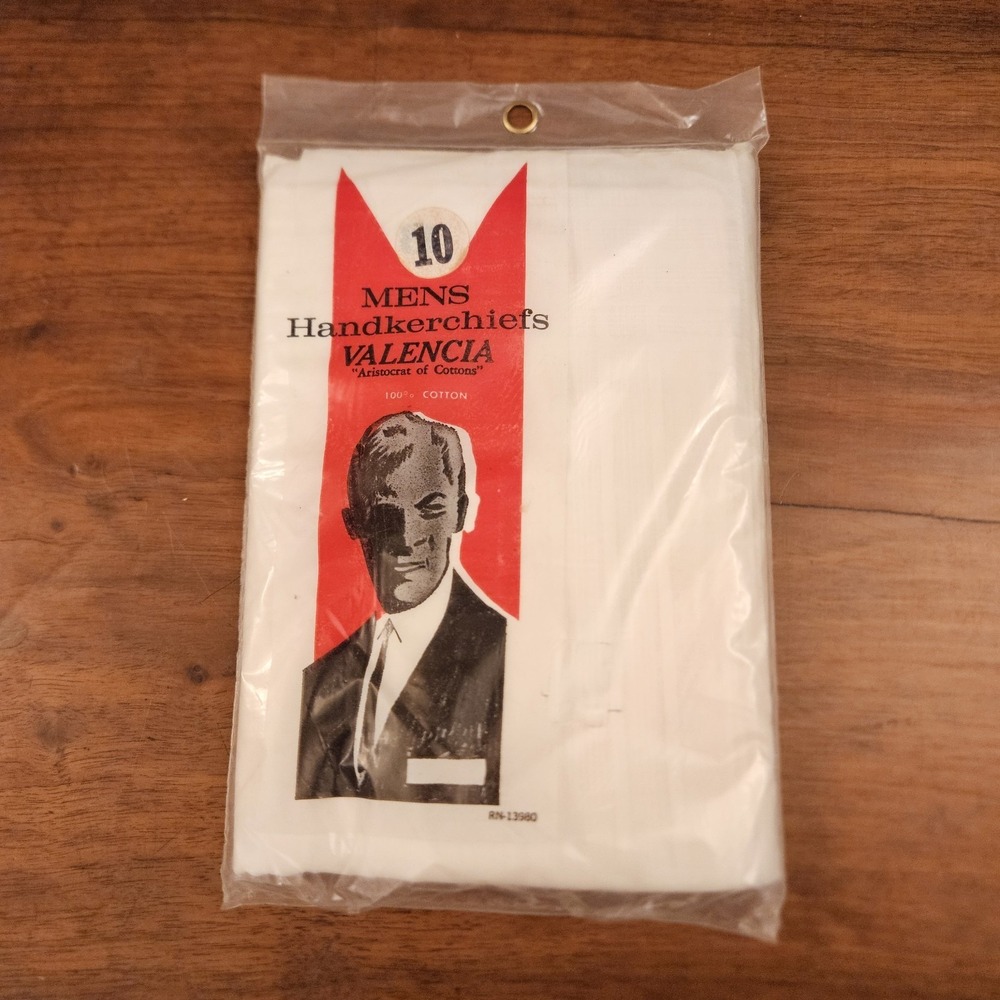 Pack Of 10 NOS Vintage Men's White Handkerchiefs Valencia 100% Cotton